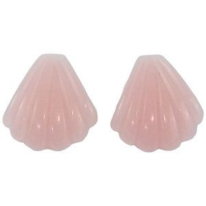 Crown Trifari Vintage Pink Lucite Plastic Clam Shell Clip Earrings